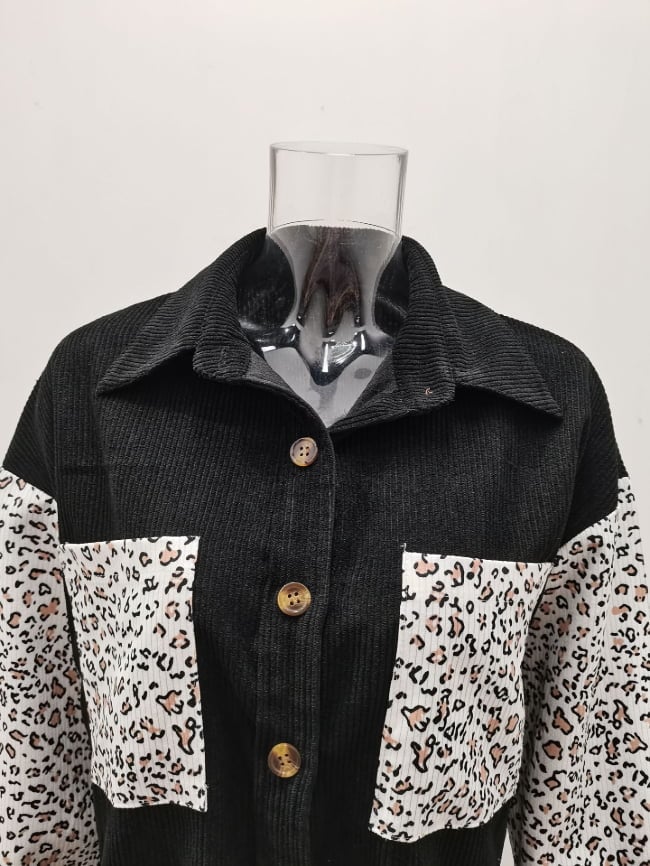 Contrast Leopard Lapel Corduroy Jacket