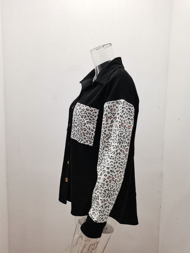 Contrast Leopard Lapel Corduroy Jacket