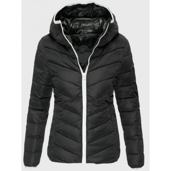 Contrast Zip Solid Hooded Jacket