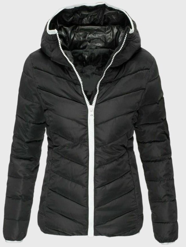 Contrast Zip Solid Hooded Jacket