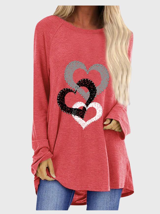 Creative Heart Print Long Sleeve T-Shirt