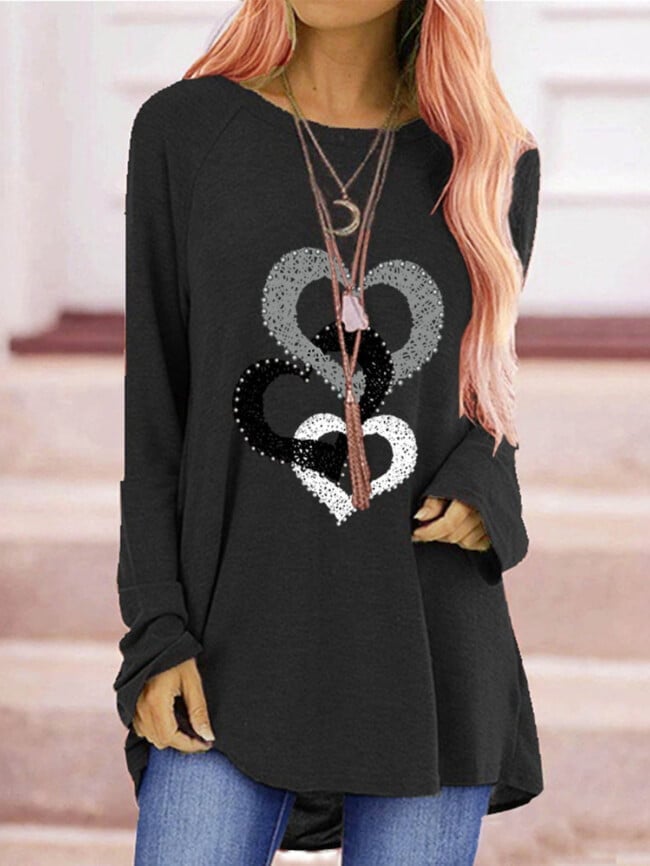 Creative Heart Print Long Sleeve T-Shirt