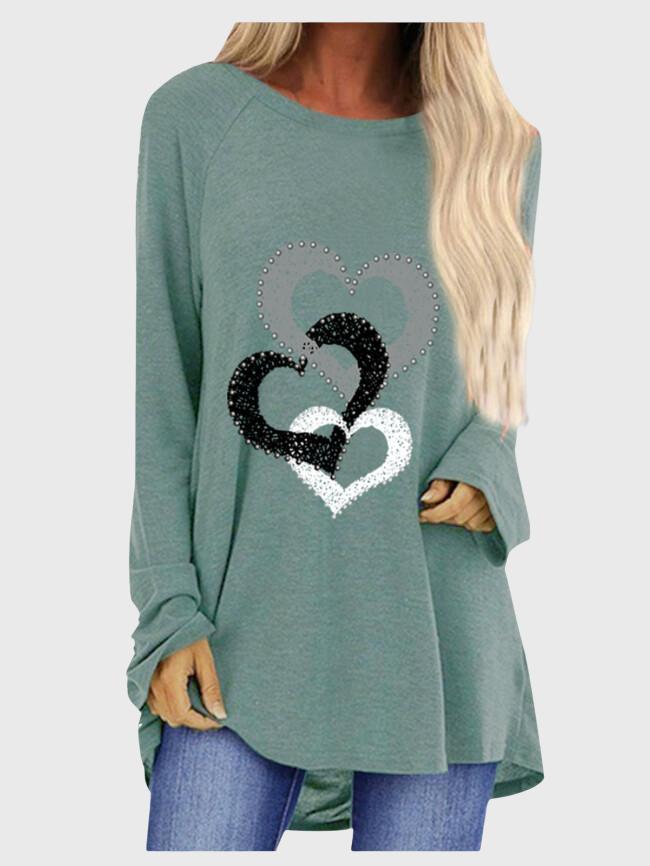 Creative Heart Print Long Sleeve T-Shirt