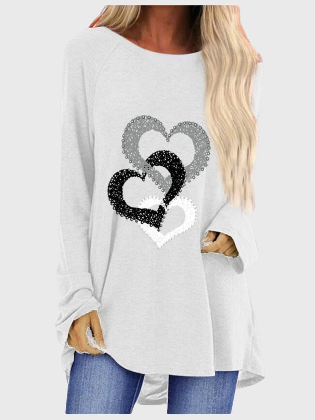 Creative Heart Print Long Sleeve T-Shirt