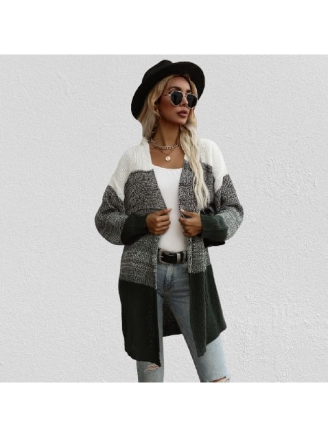 Drop Shoulder Colorblock Open Front Cardigan