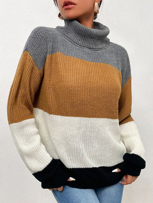 High neck striped contrast sweater