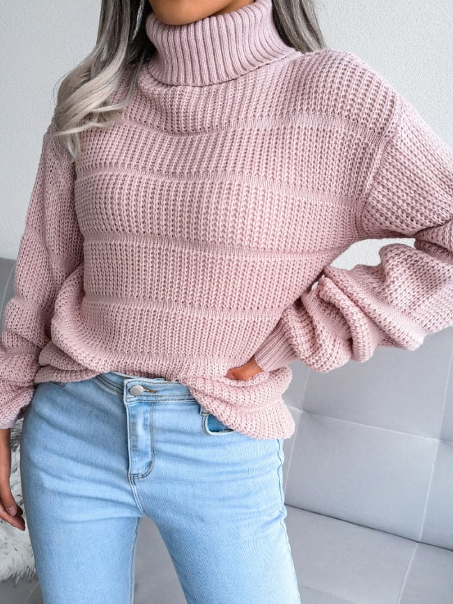 High-necked hollow knit sweater