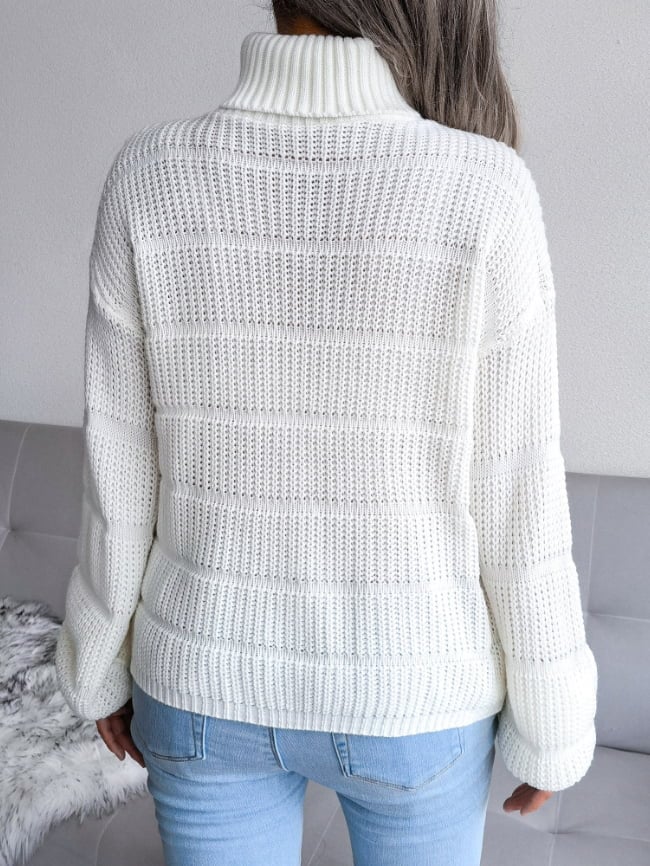 High-necked hollow knit sweater