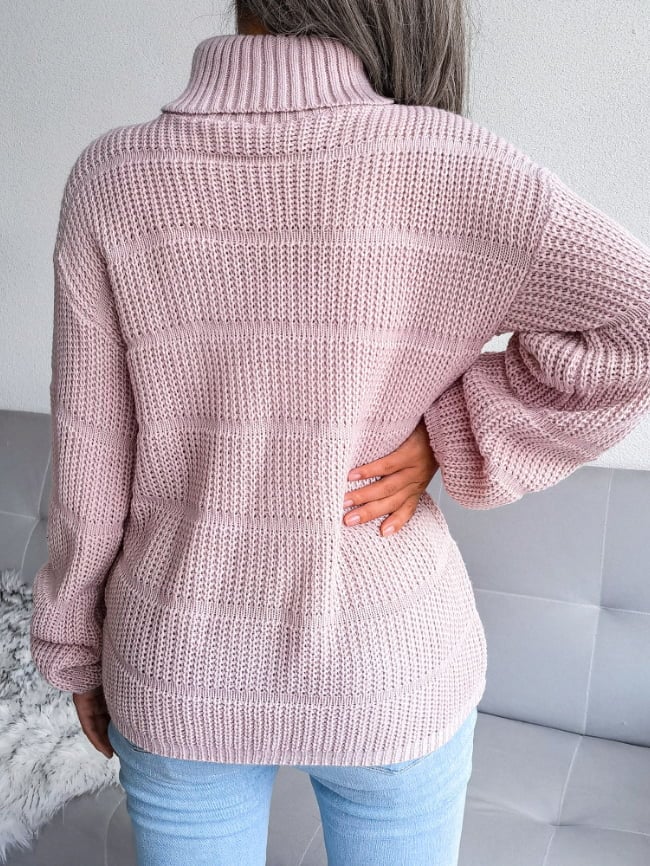 High-necked hollow knit sweater