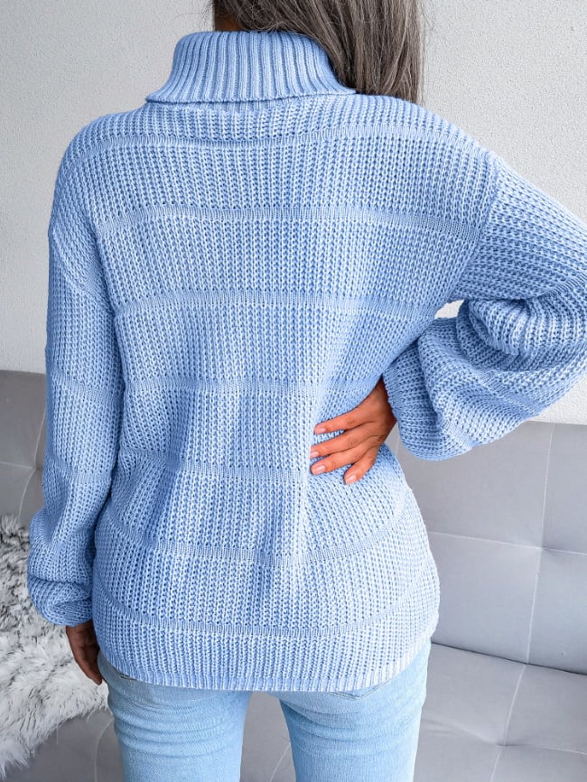 High-necked hollow knit sweater