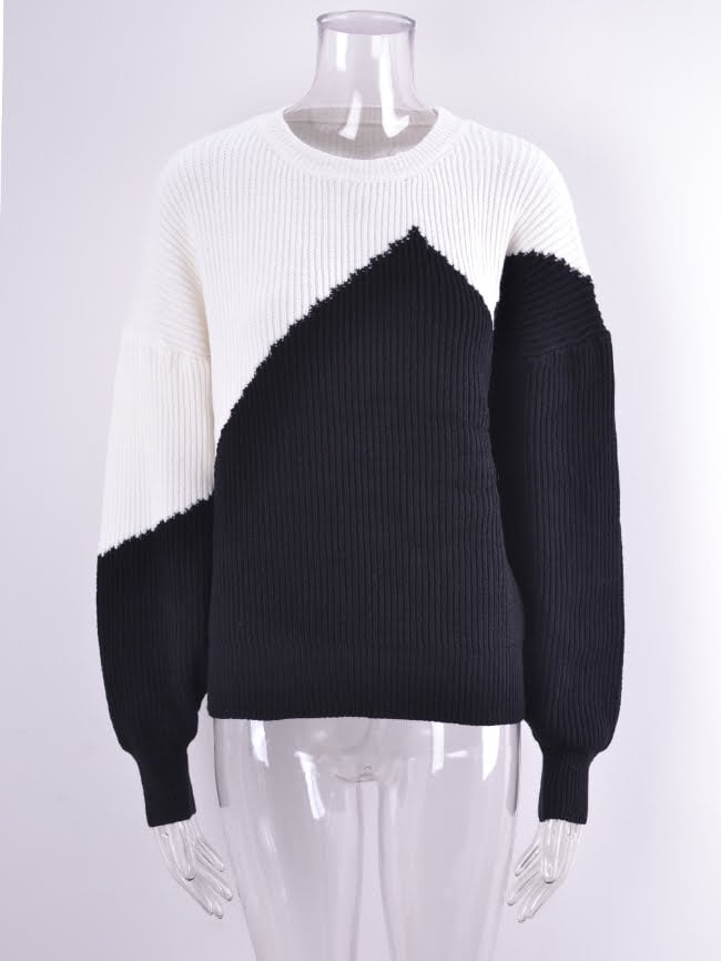 Irregular color-block bat-shirt sweater