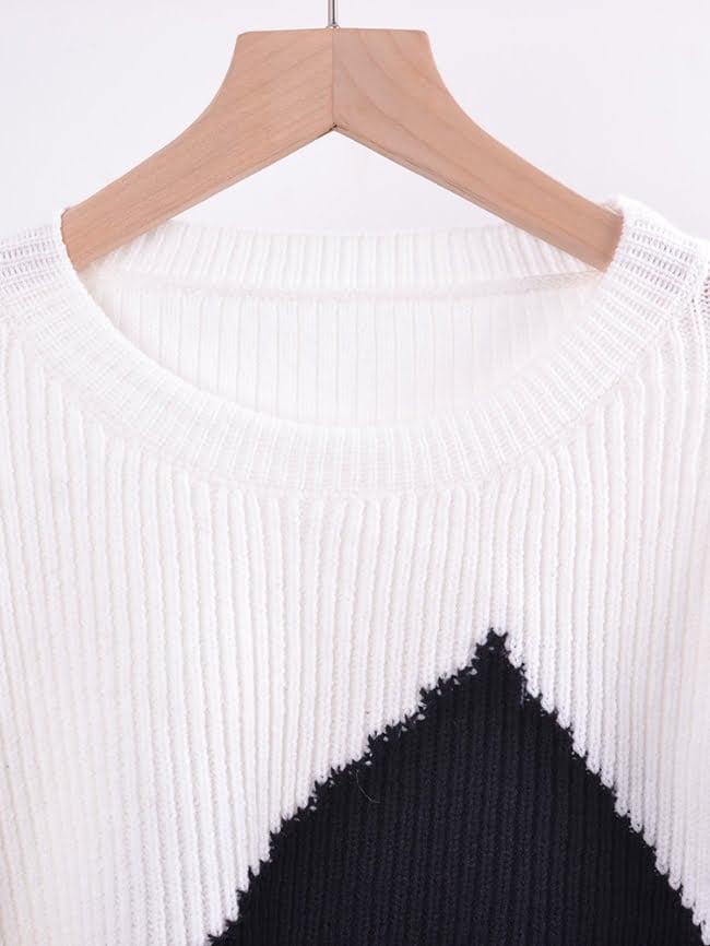 Irregular color-block bat-shirt sweater