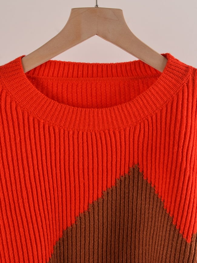 Irregular color-block bat-shirt sweater