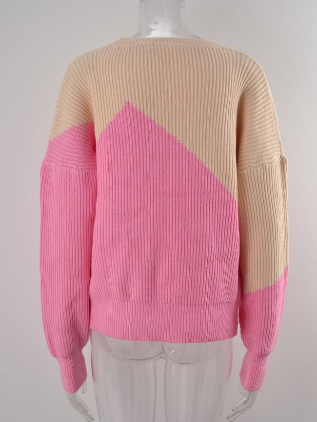 Irregular color-block bat-shirt sweater