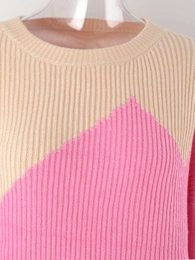 Irregular color-block bat-shirt sweater