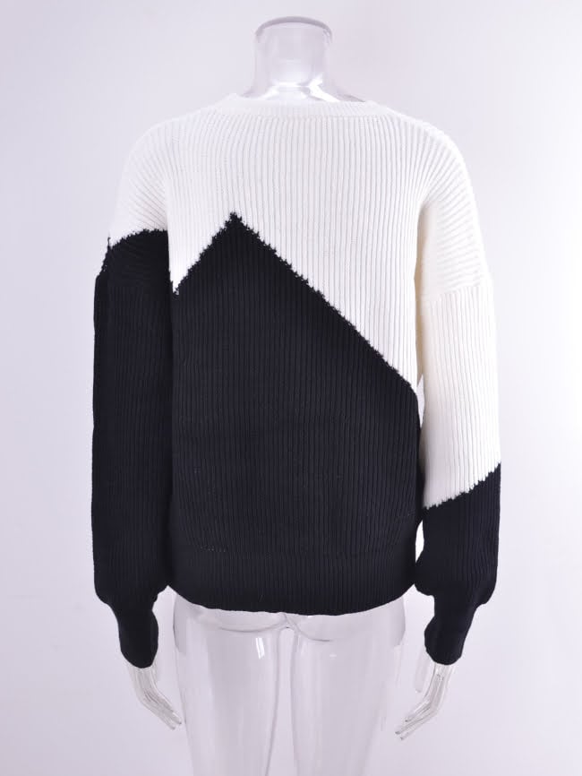 Irregular color-block bat-shirt sweater