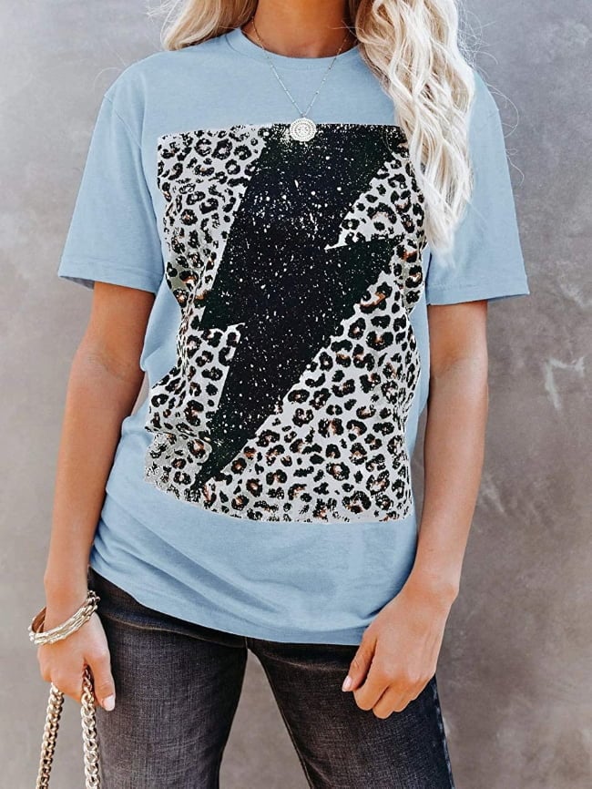 Leopard Lightning Pattern Short Sleeve T...