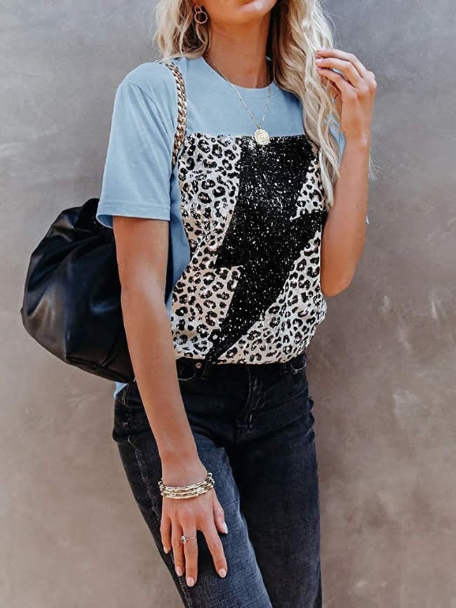 Leopard Lightning Pattern Short Sleeve Tee