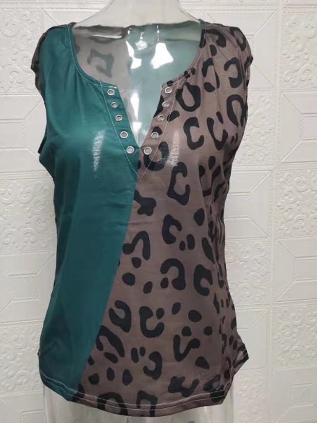 Leopard Panel V-Neck Tank Top