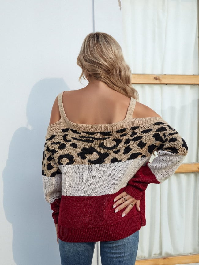 Leopard-print color-blocked sweater