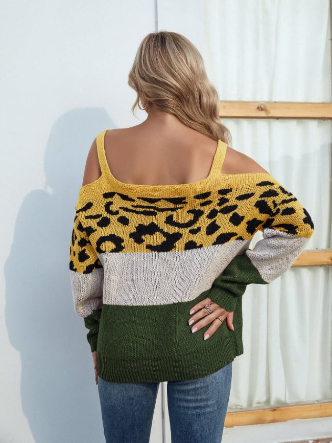 Leopard-print color-blocked sweater