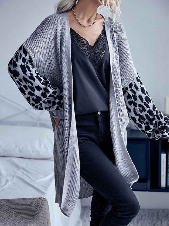 Leopard stitch sweater cardigan