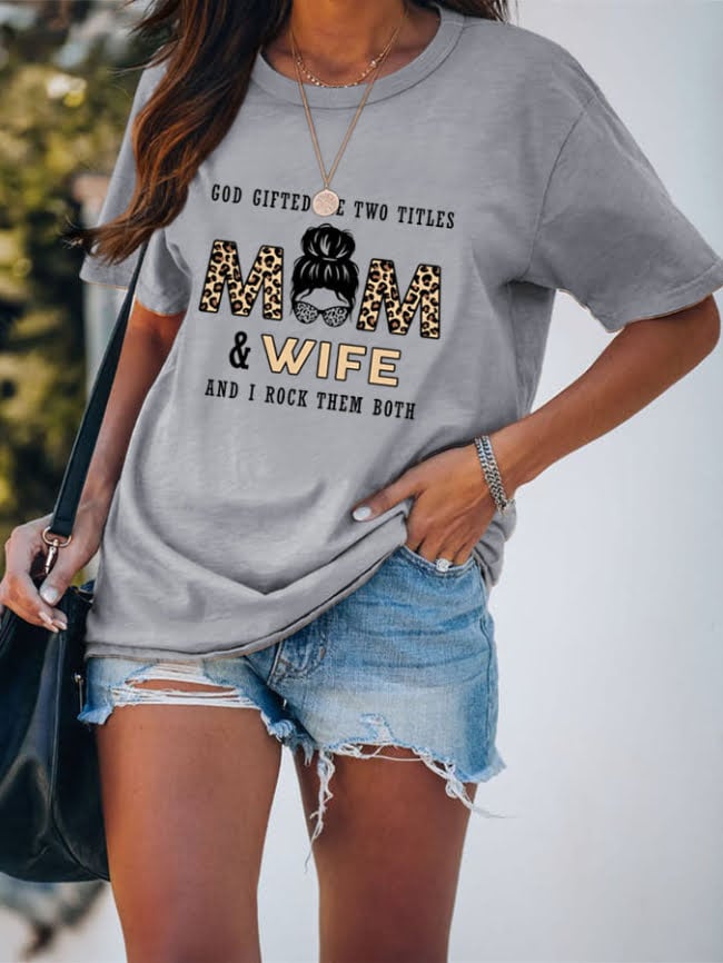 MOM WIFE Leopard Print Casual T-Shirt