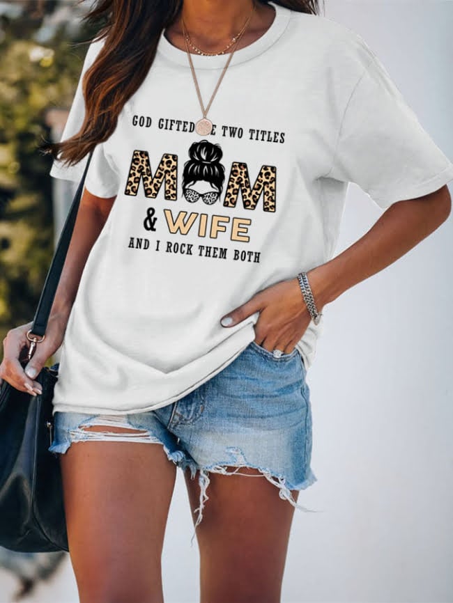 MOM WIFE Leopard Print Casual T-Shirt