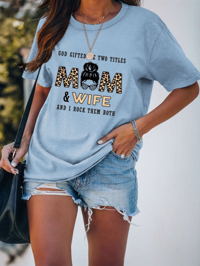 MOM WIFE Leopard Print Casual T-Shirt