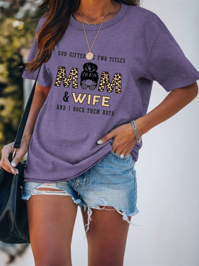 MOM WIFE Leopard Print Casual T-Shirt