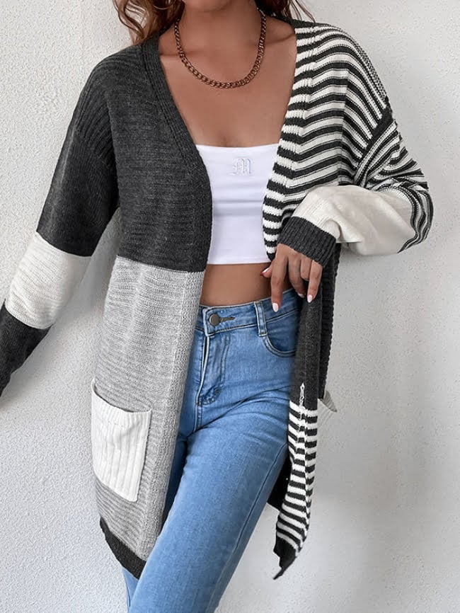 Patchwork striped sweater cardigan