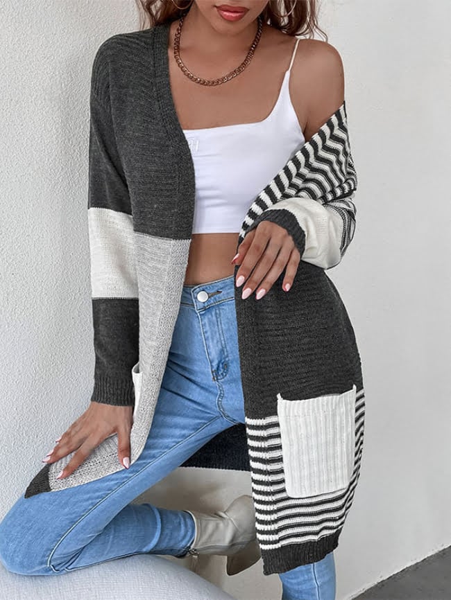 Patchwork striped sweater cardigan