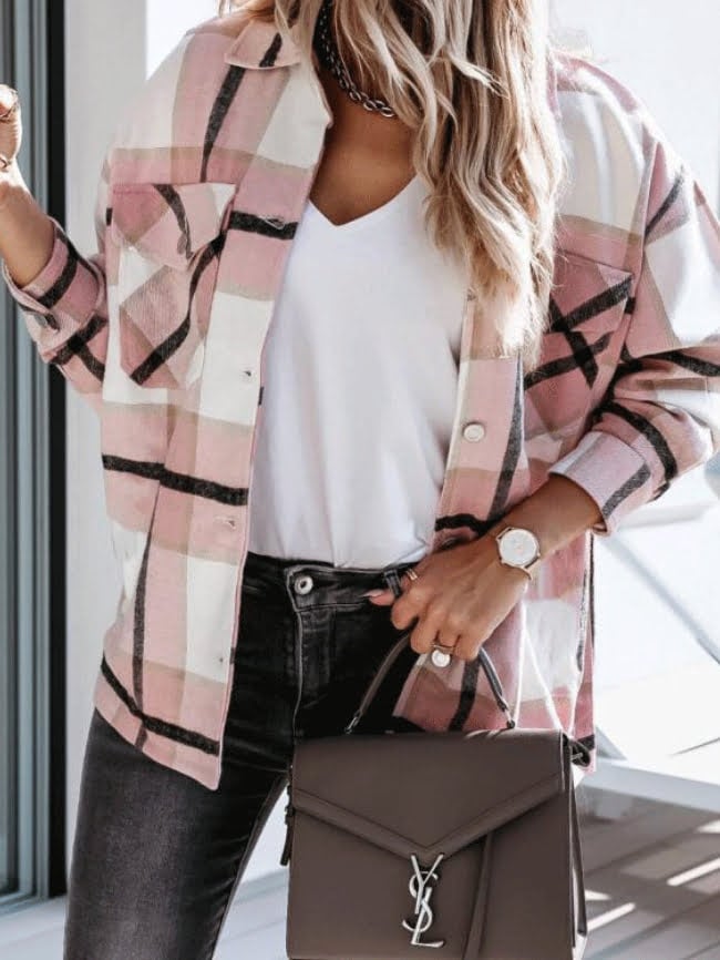 Plaid Pattern Buttoned Jacket