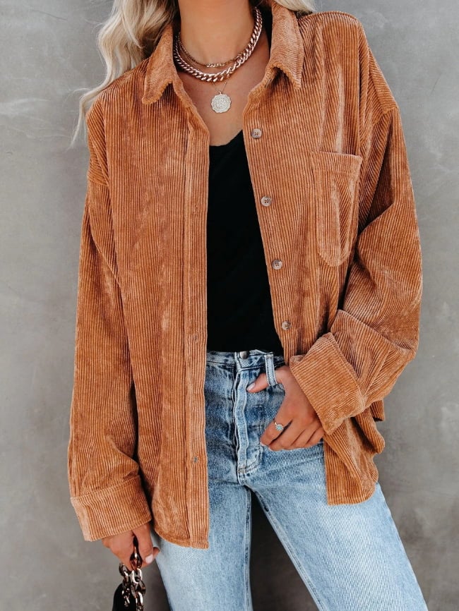 Solid Color Corduroy Shirt Jacket