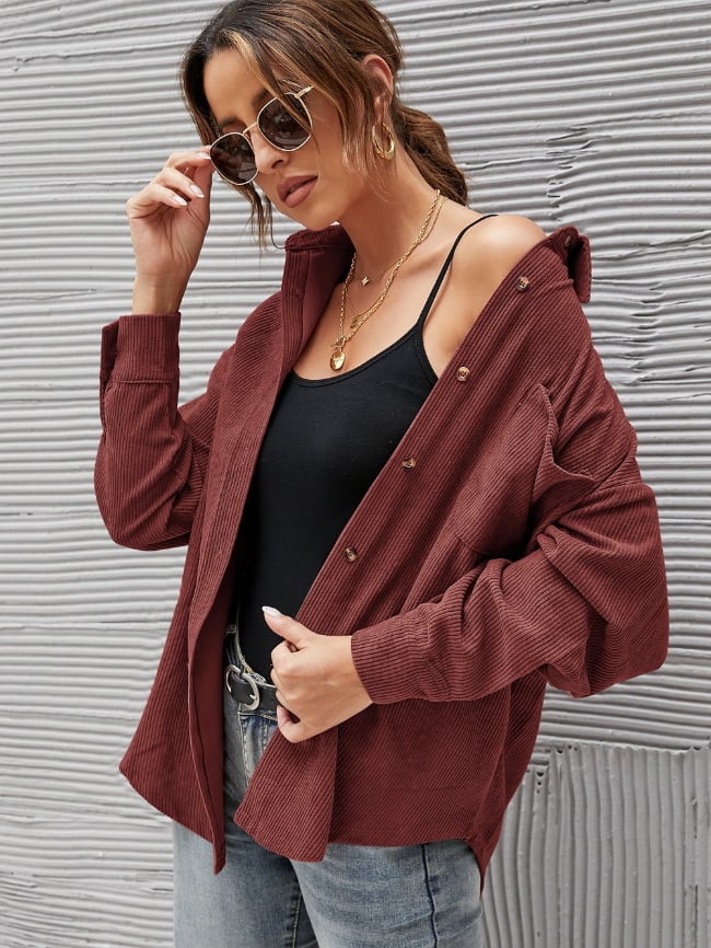 Solid Color Corduroy Shirt Jacket