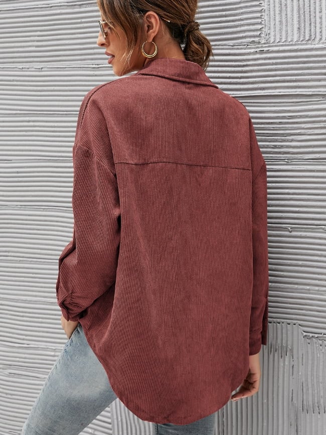 Solid Color Corduroy Shirt Jacket