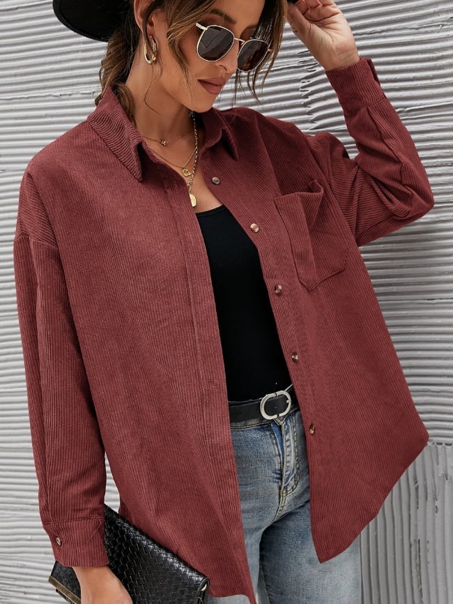 Solid Color Corduroy Shirt Jacket