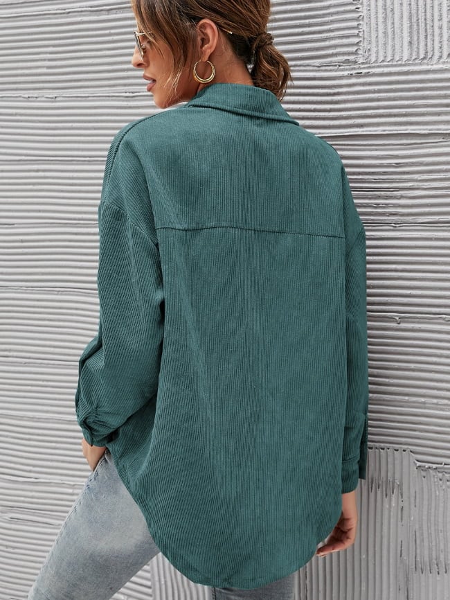 Solid Color Corduroy Shirt Jacket