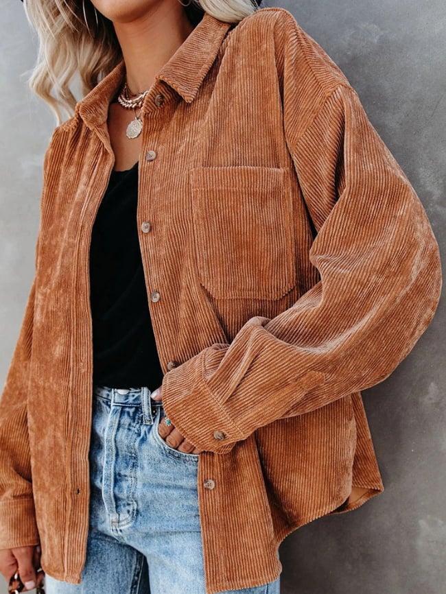 Solid Color Corduroy Shirt Jacket