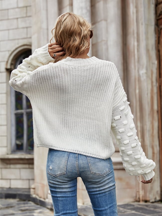 Solid Rib-Knit Drop Shoulder Sweater