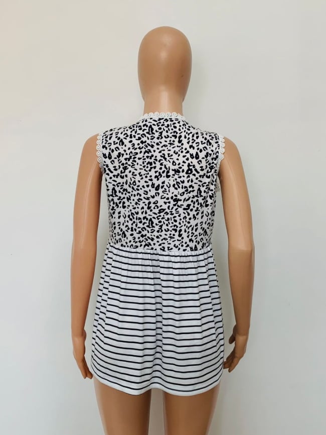 Striped leopard-panel sleeveless top