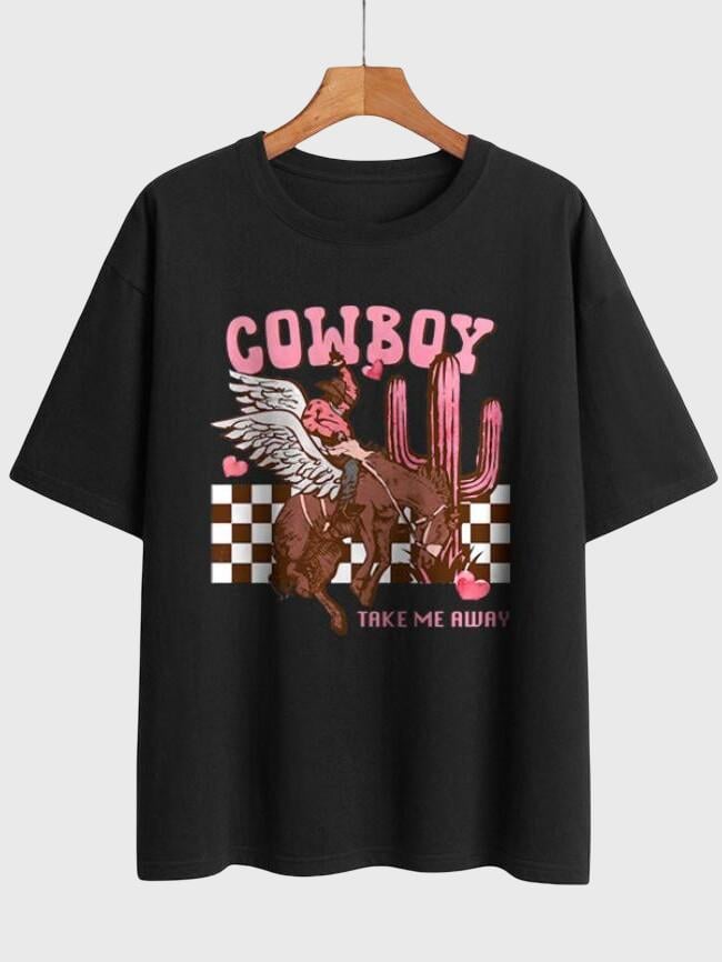 COWBOY Print Short Sleeve T-Shirt