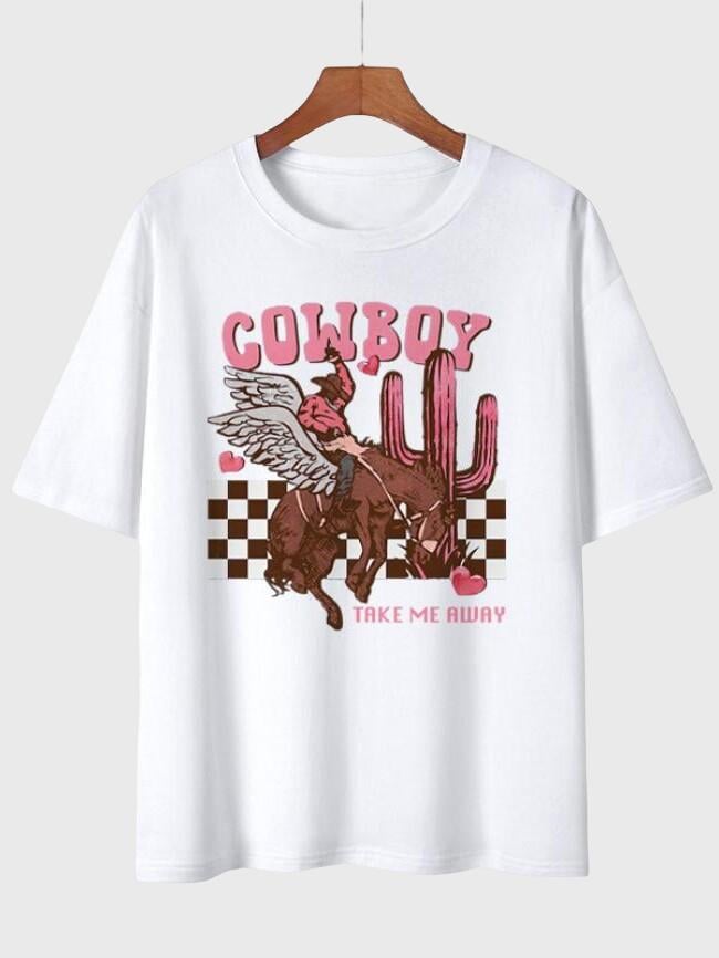 COWBOY Print Short Sleeve T-Shirt