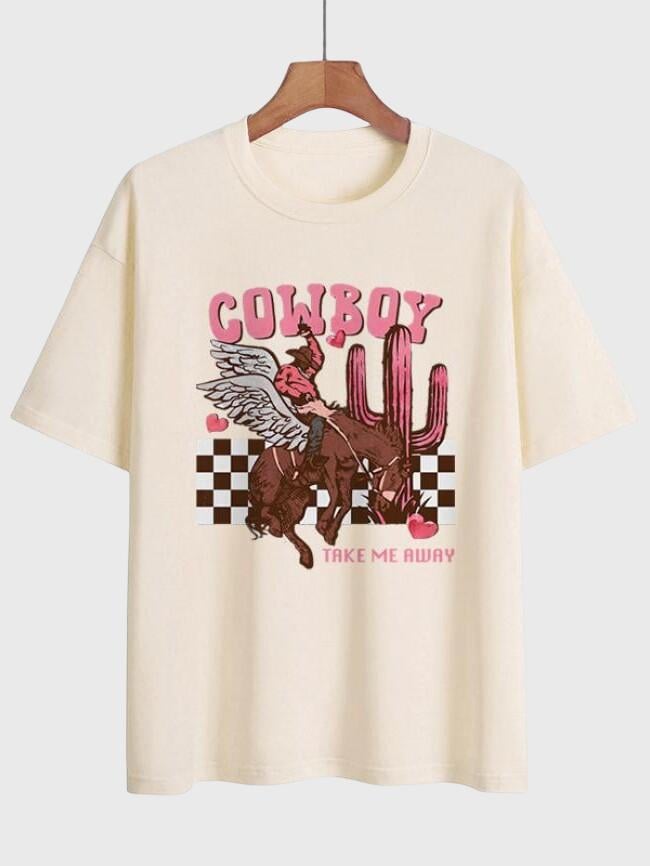 COWBOY Print Short Sleeve T-Shirt