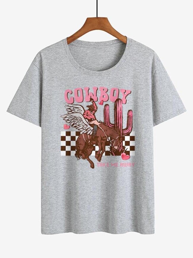 COWBOY Print Short Sleeve T-Shirt