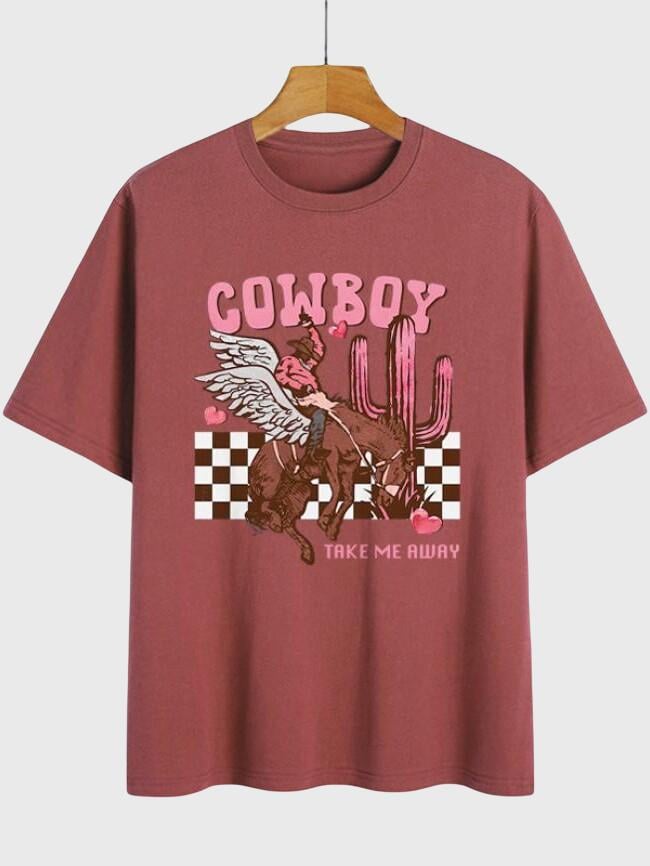 COWBOY Print Short Sleeve T-Shirt