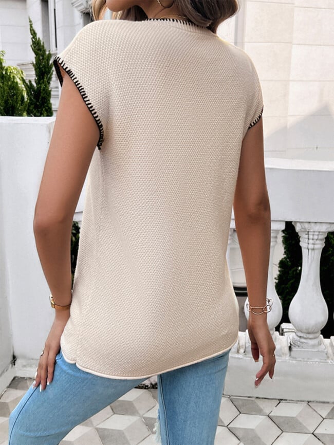 Contrast Color Round Neck Knit Top