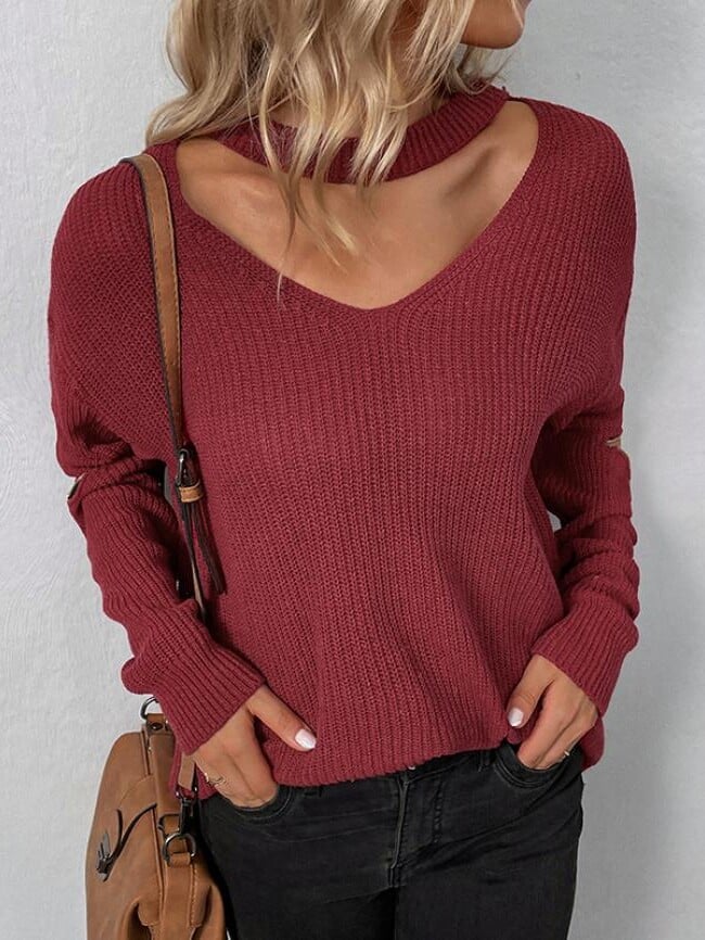 Fashion Hollow Zipper Long Sleeve Sweater