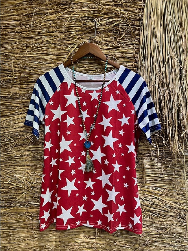 Fashion Striped Star Flag Print T-Shirt