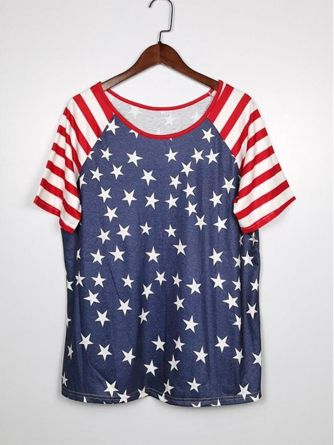 Fashion Striped Star Flag Print T-Shirt